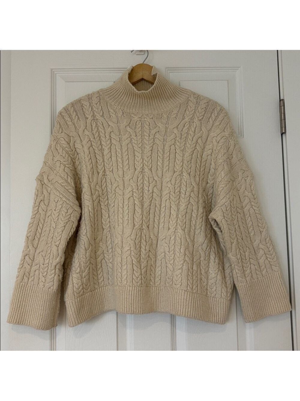 ZARA cable knit sweater When Harry Met Sally style ecru cream medium oversized - Picture 3 of 15